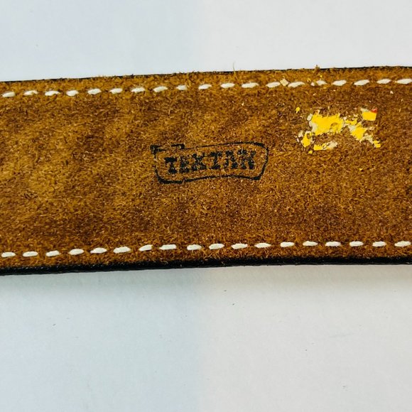 Vintage TEXTAN Genuine Cowhide Leather Womans size 39" Brown Tooled Western Belt - Picture 6 of 9